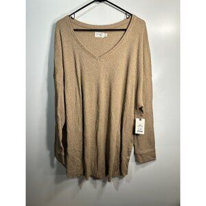terry & sky womens tan v neck long sleeve shirt plus size 2X 20w 22w